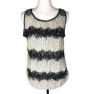 Anne Taylor Loft Women's Ivory  Black Sleeveless Top Sequins‎ Size LP